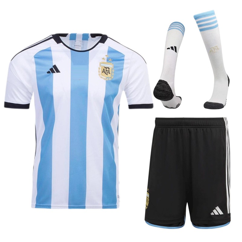 Camiseta Argentina Home 2022 Mundial 3 Estrellas Niño Kit