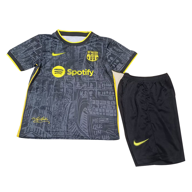 Camiseta 2023/2024 Barcelona Negro/Amarillo Niño Kit